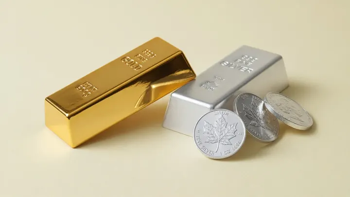 Gold bar and silver bar side by side for IRA conversion